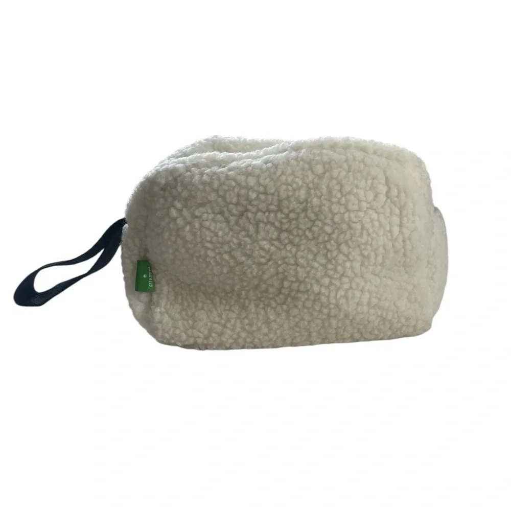 Kate Spade Faux Sherpa Cosmetic Bag/ Makeup Travel Pouch Wristlet new